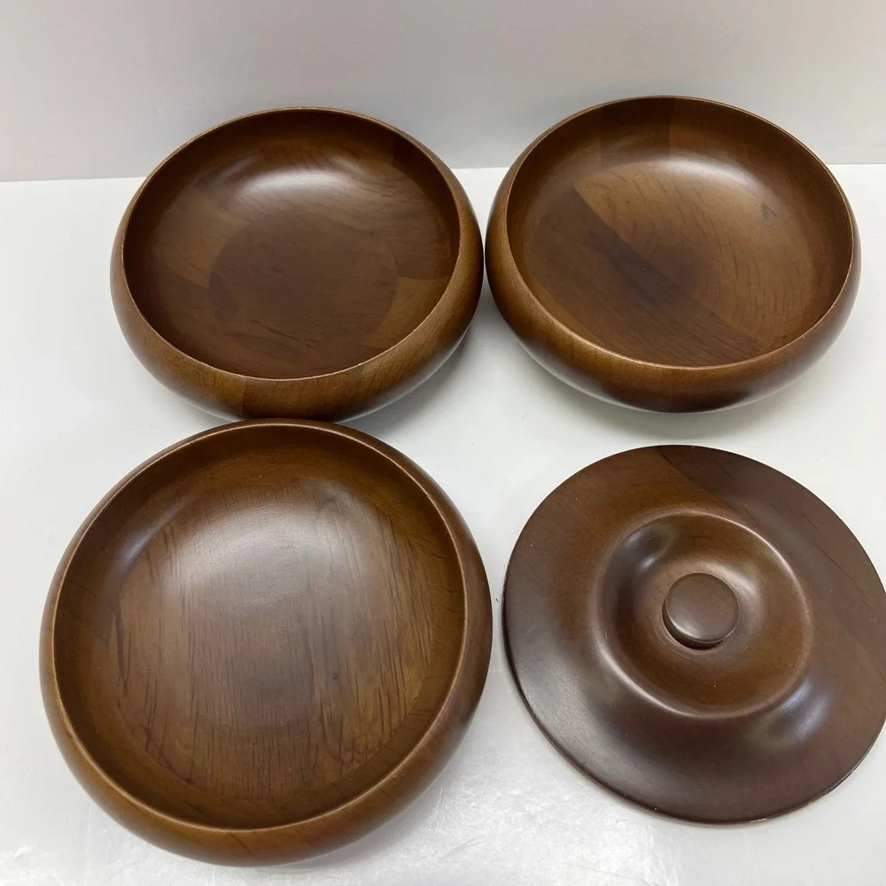 Hellerware 3 Piece Turned Stacking Wood With Lid MCM‎ Ribbed Beehive Nesting VTG